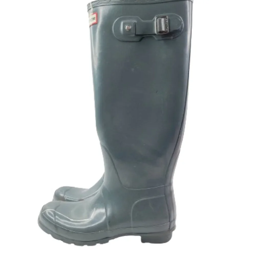 Hunter Men's Grey‎ Original Gloss Rubber Mid-Calf Tall Rain Boots Size US 7
